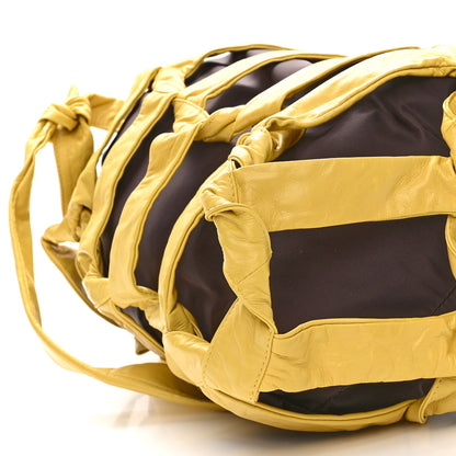 Bottega Veneta Nylon Calfskin Woven BV Tape Bucket Bag Brown Yellow 8 of 10