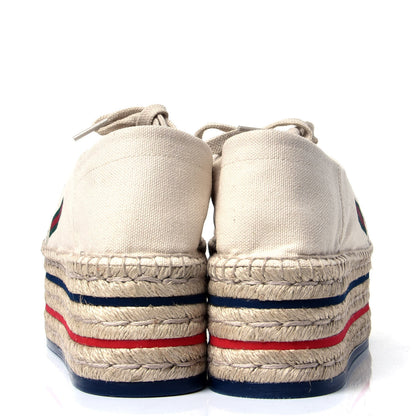 Gucci Canvas Logo Lace-Up Platform Espadrilles 40.5 Greggio Grege 4 of 6