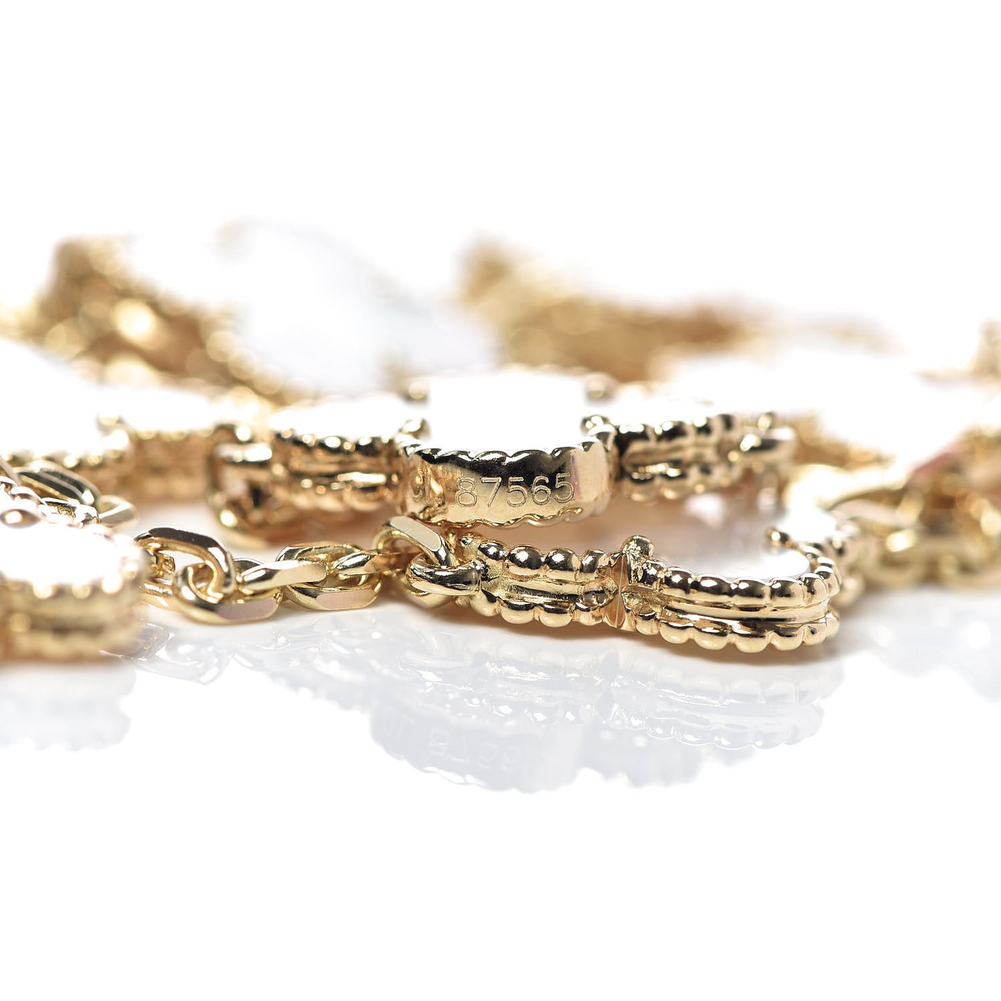 18K Yellow Gold Mother of Pearl 10 Motifs Vintage Alhambra Necklace