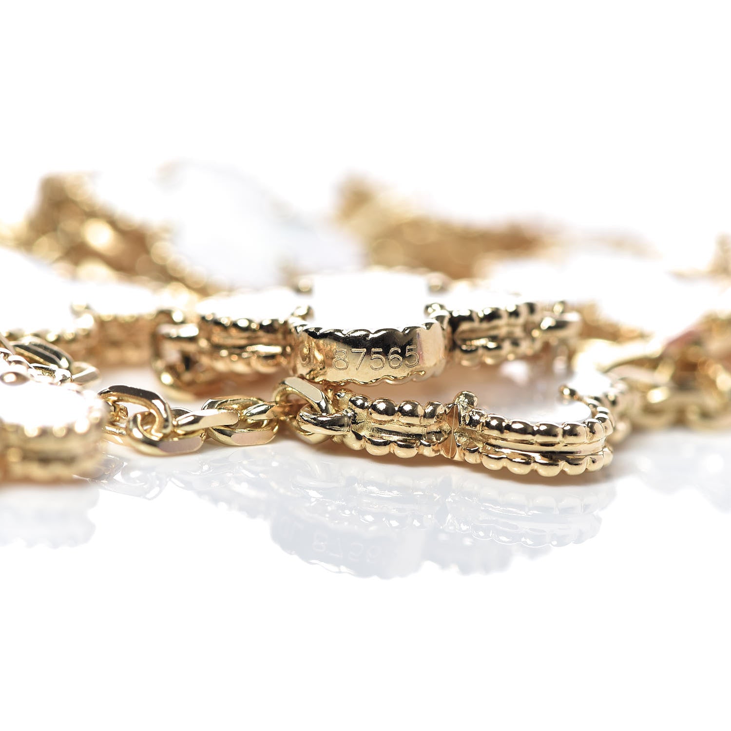 Van Cleef & Arpels 18K Yellow Gold Mother of Pearl 10 Motifs Vintage Alhambra Necklace 5 of 6