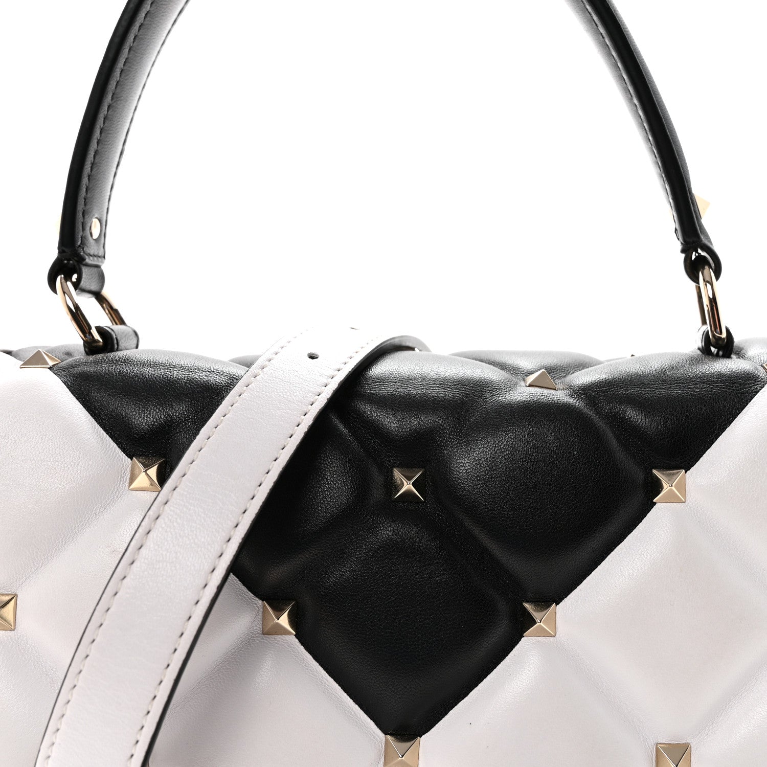 Valentino Garavani Nappa Medium Candystud Top Handle Bag White Black 7 of 9