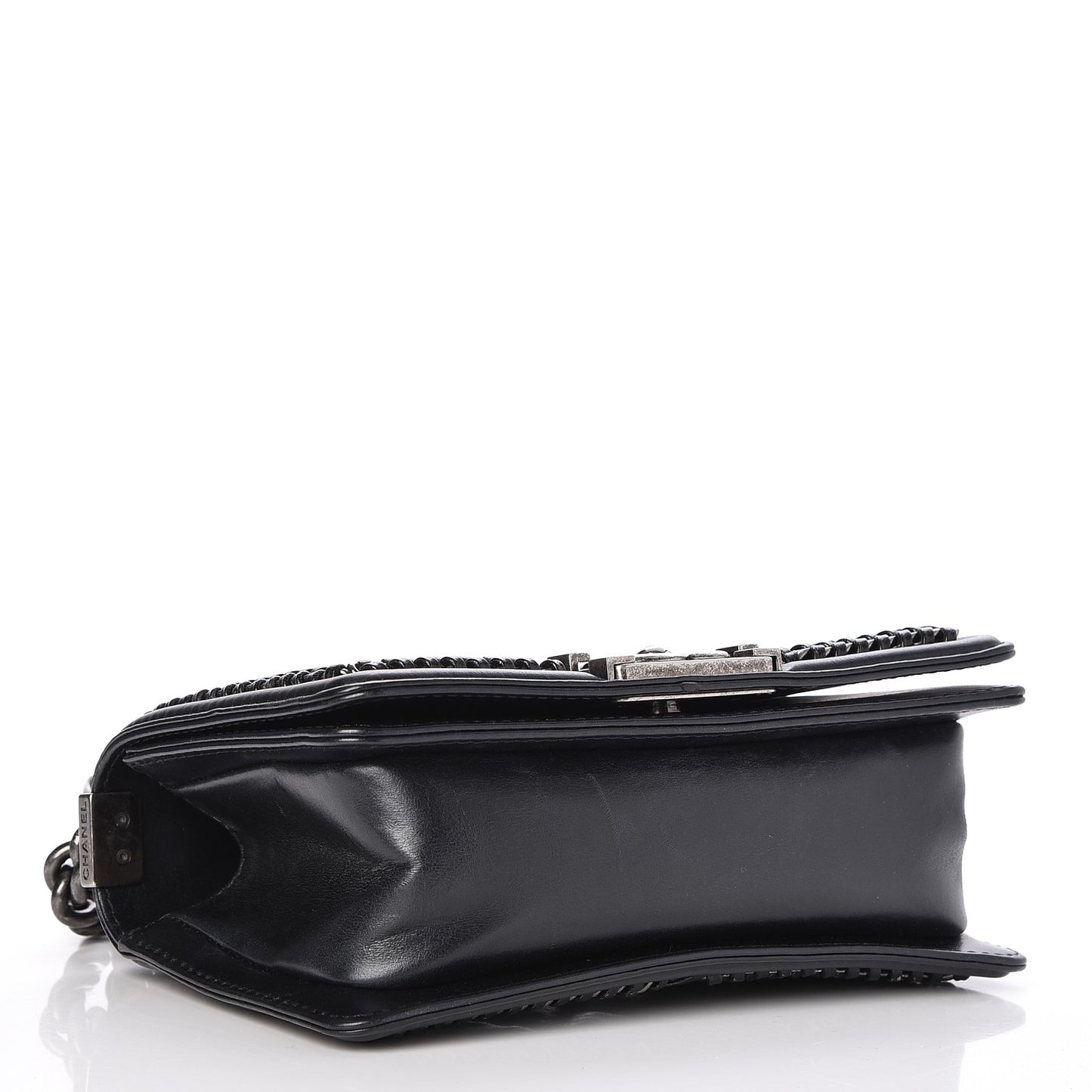 Goatskin Quilted Small Boy Top Handle Flap Black