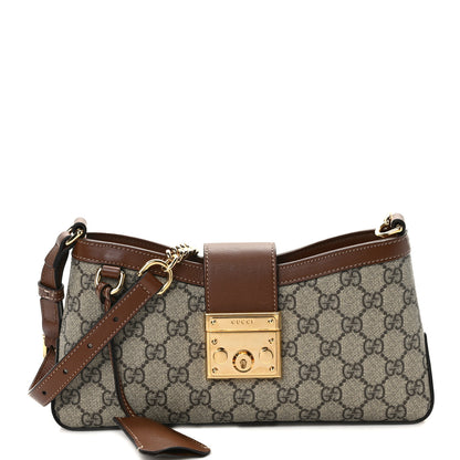 Gucci GG Supreme Monogram Calfskin Small Padlock Chain Shoulder Bag Beige Ebony Brown Sugar 1 of 11