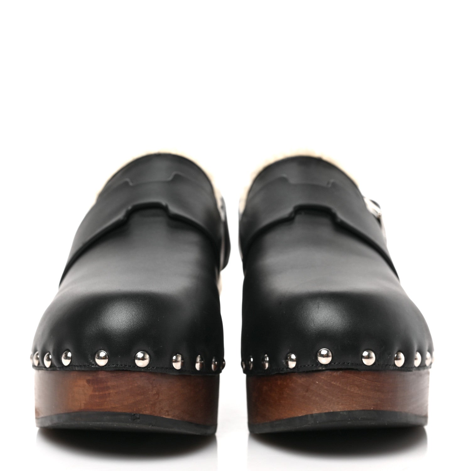 Hermes Calfskin Shearling Hermoine Mules 38 Black Ecru 2 of 7