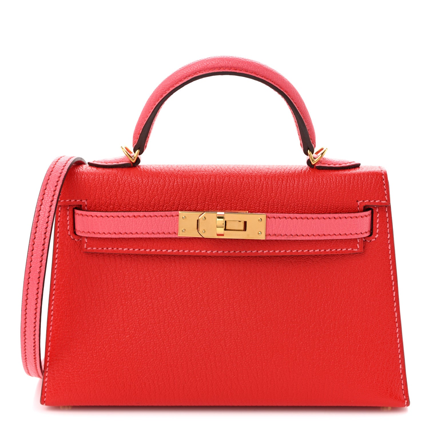 Hermes Chevre Mysore Horseshoe Mini Kelly Sellier 20 Rouge De Coeur Rose Lipstick 8 of 10