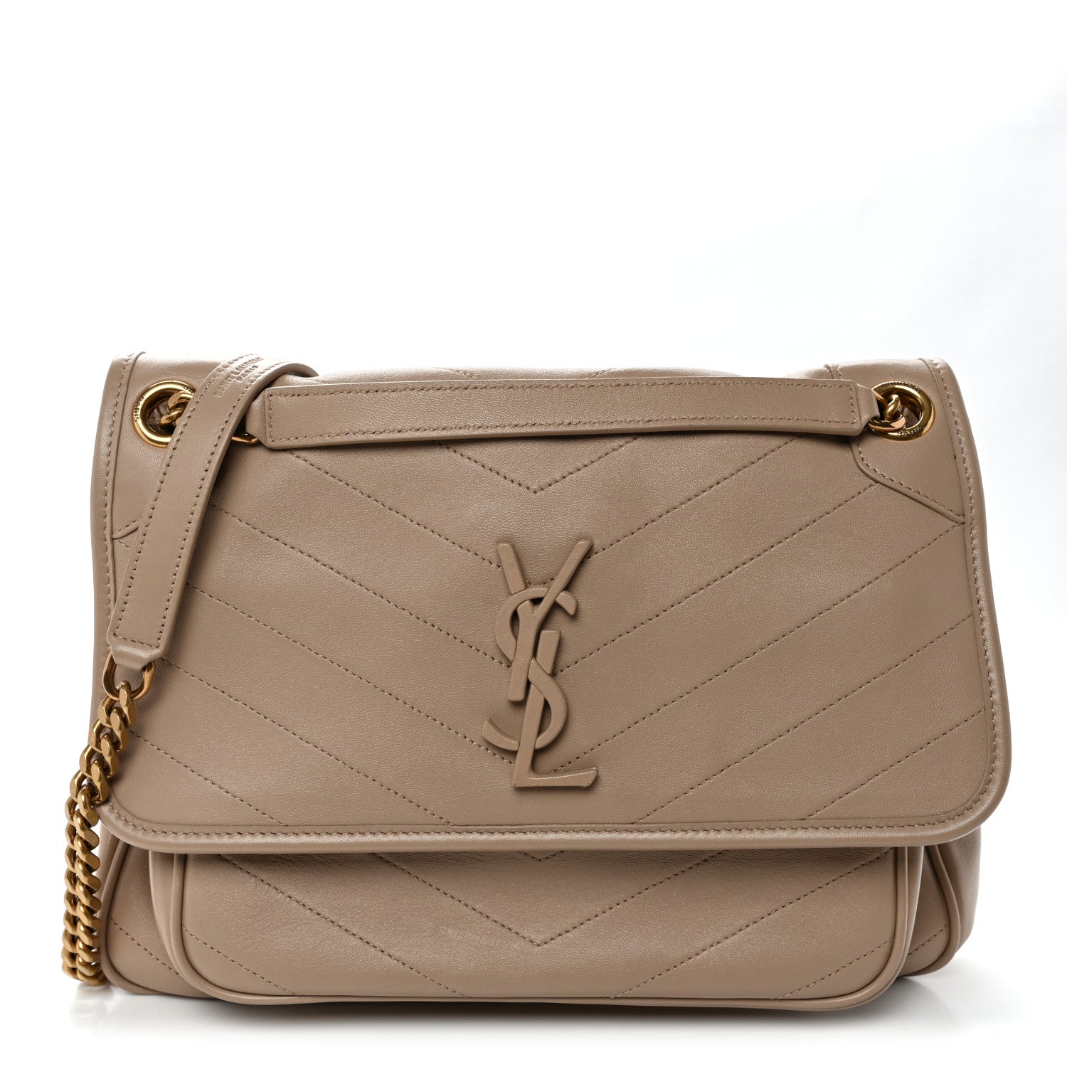 Saint Laurent Lambskin Matelasse Monogram Medium Niki Chain Satchel Dark Beige 1 of 10