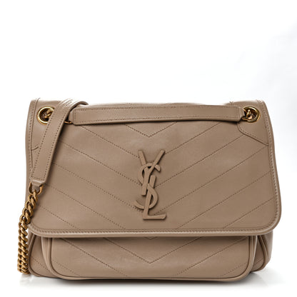 Saint Laurent Lambskin Matelasse Monogram Medium Niki Chain Satchel Dark Beige 1 of 10