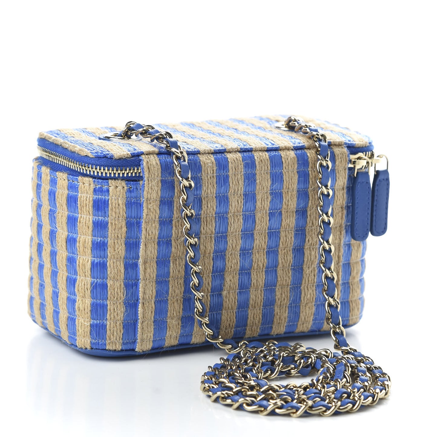 Striped Raffia Jute Vanity With Chain Blue Beige