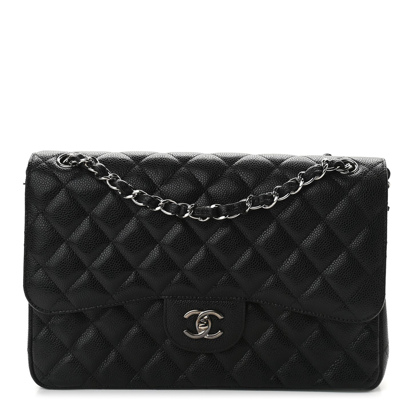 Caviar Quilted Jumbo Double Flap Black