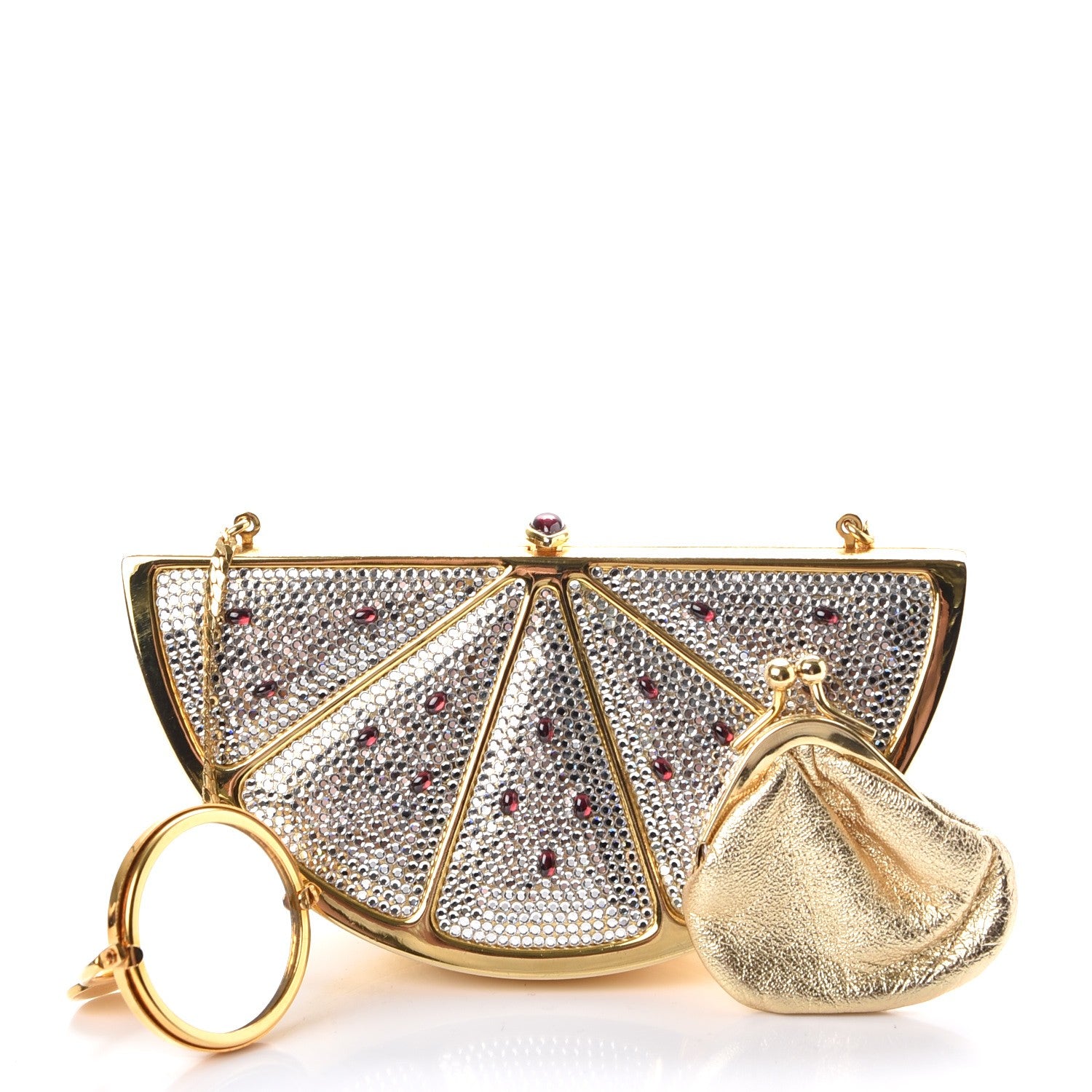 Judith Leiber Crystal Watermelon Slice Minaudiere Clutch Gold 4 of 8