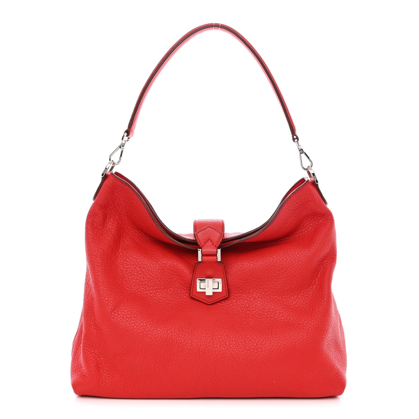 Vitello Small Clasp Top Hobo Bag Red