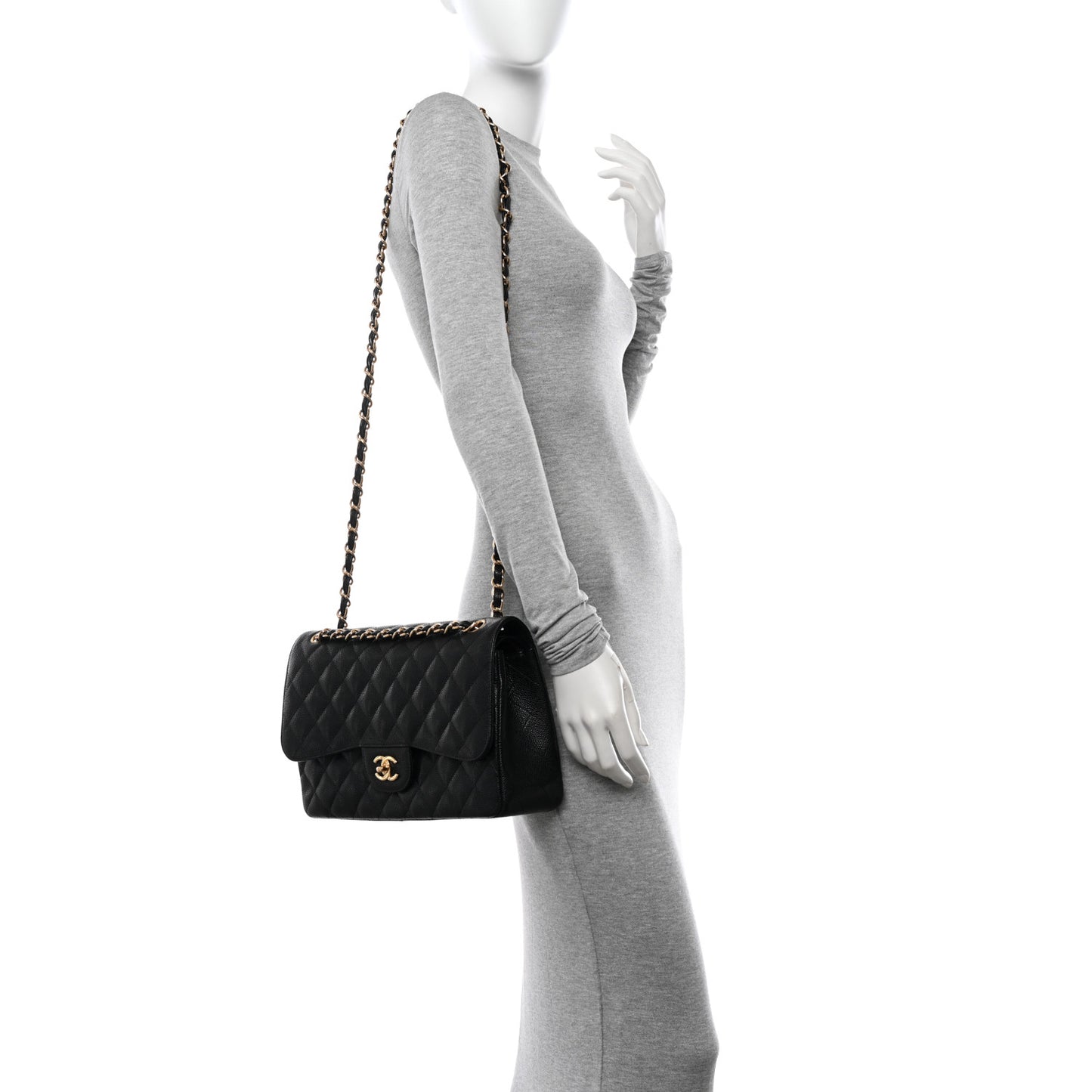 Caviar Quilted Jumbo Double Flap Black