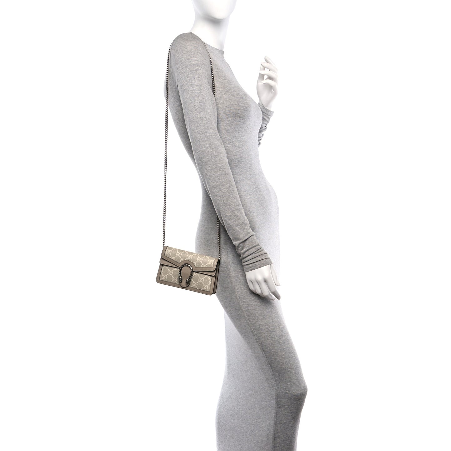 GG Supreme Monogram Textured Dollar Calfskin Super Mini Dionysus Shoulder Bag Beige Mystic White Oatmeal