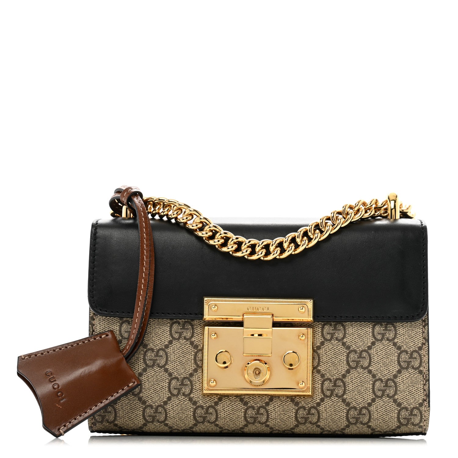 Gucci GG Supreme Monogram Calfskin Small Padlock Shoulder Bag Beige Black Cuir 1 of 14