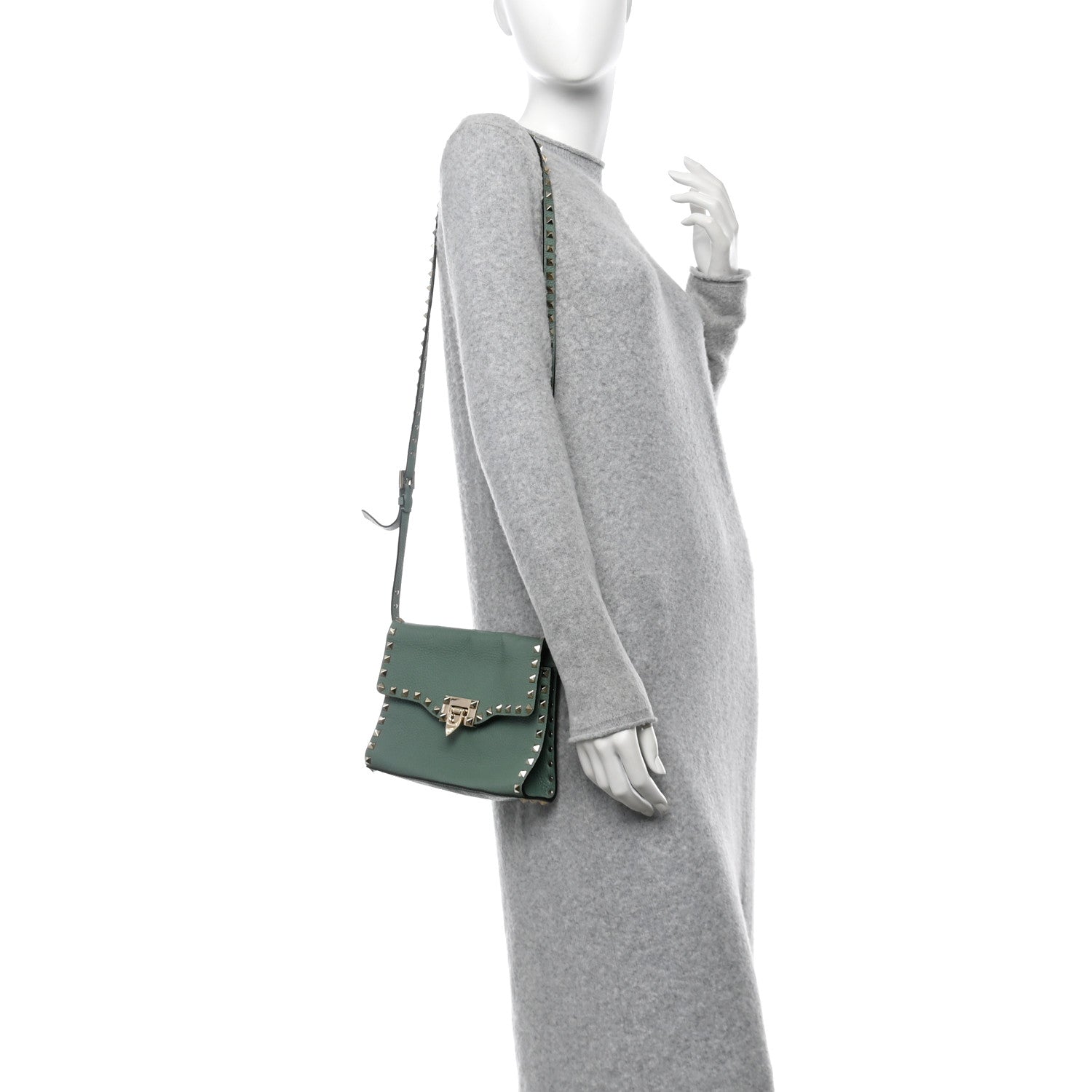 Valentino Garavani Pebbled Calfskin Medium Rockstud Flip Lock Crossbody Bag Light Green 2 of 16