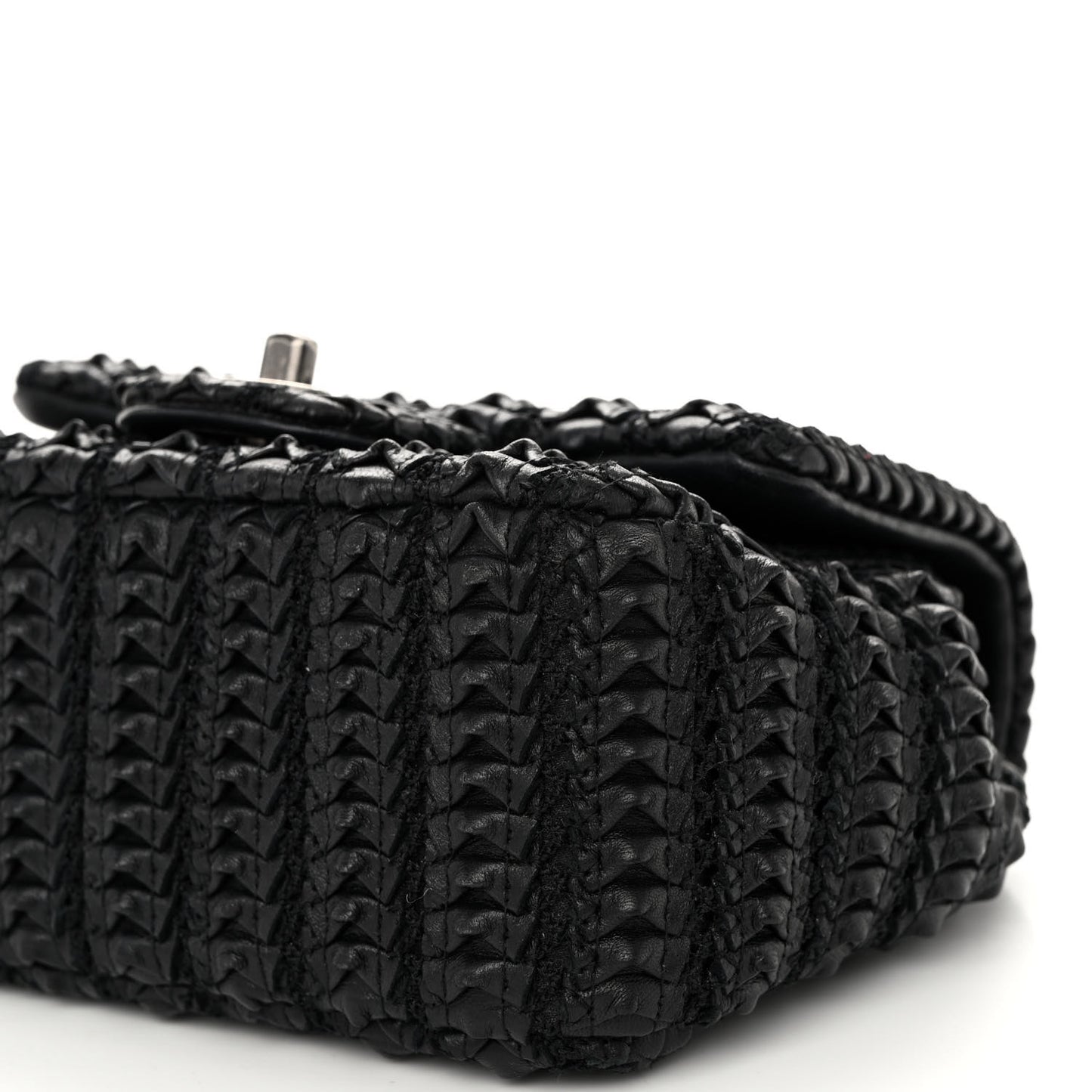 Lambskin Crochet Embroidered Small Flap Black
