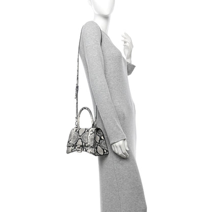 Balenciaga Calfskin Snake Effect Small Hourglass Top Handle Bag Black White 2 of 11