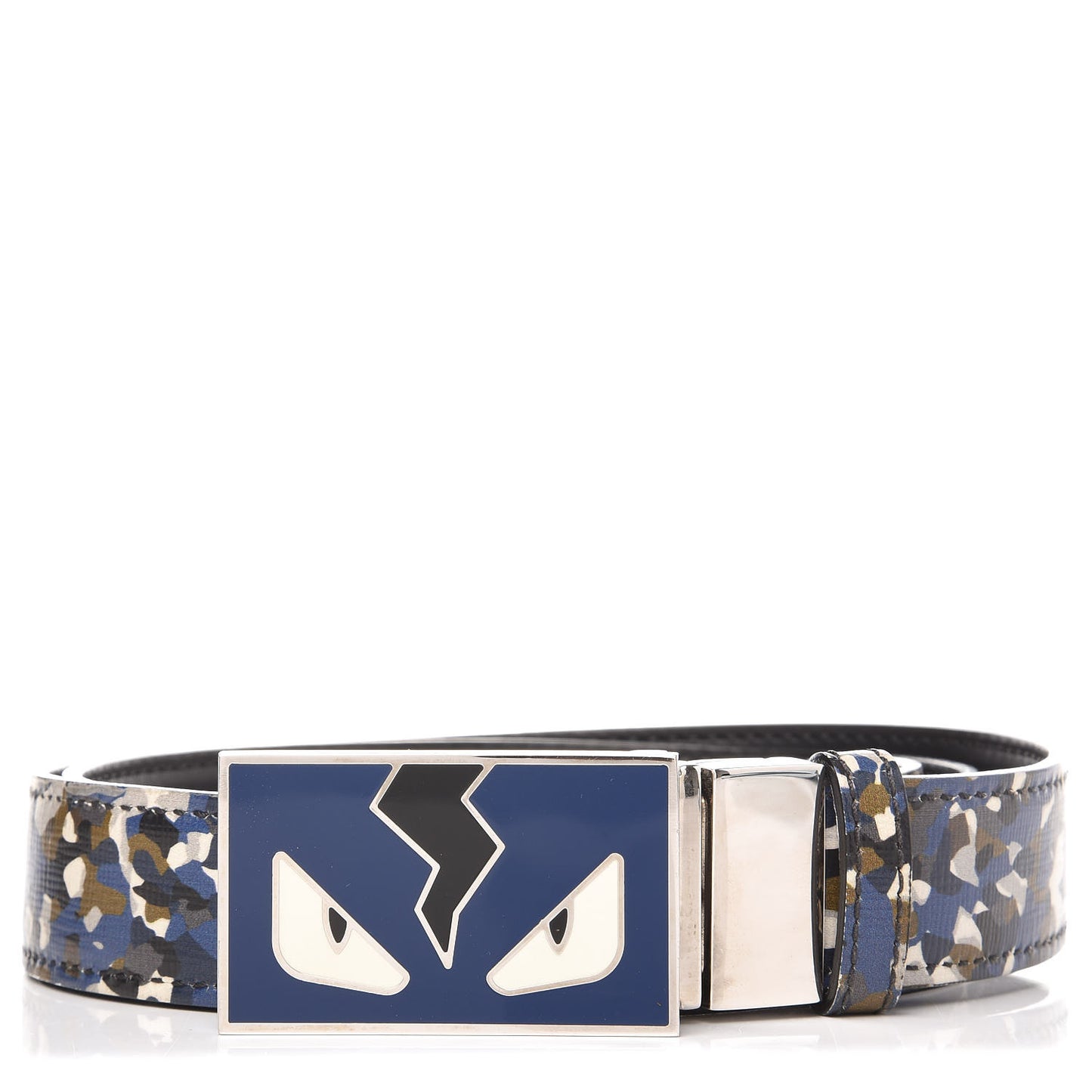 Coated Canvas Enamel Granite Monster Eyes Buckle Belt Black Multicolor