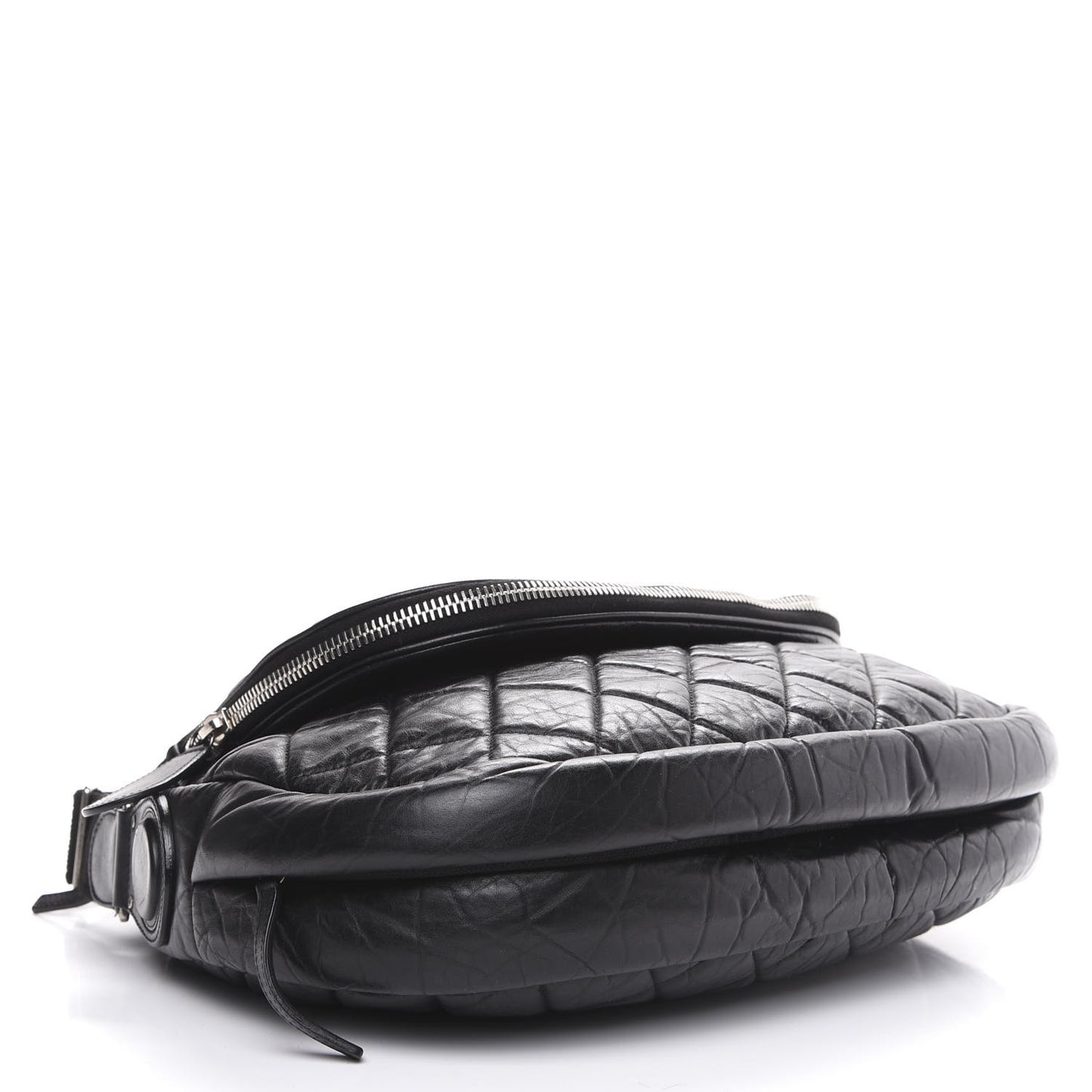 Aged Calfskin Quilted Expandable Messenger Black