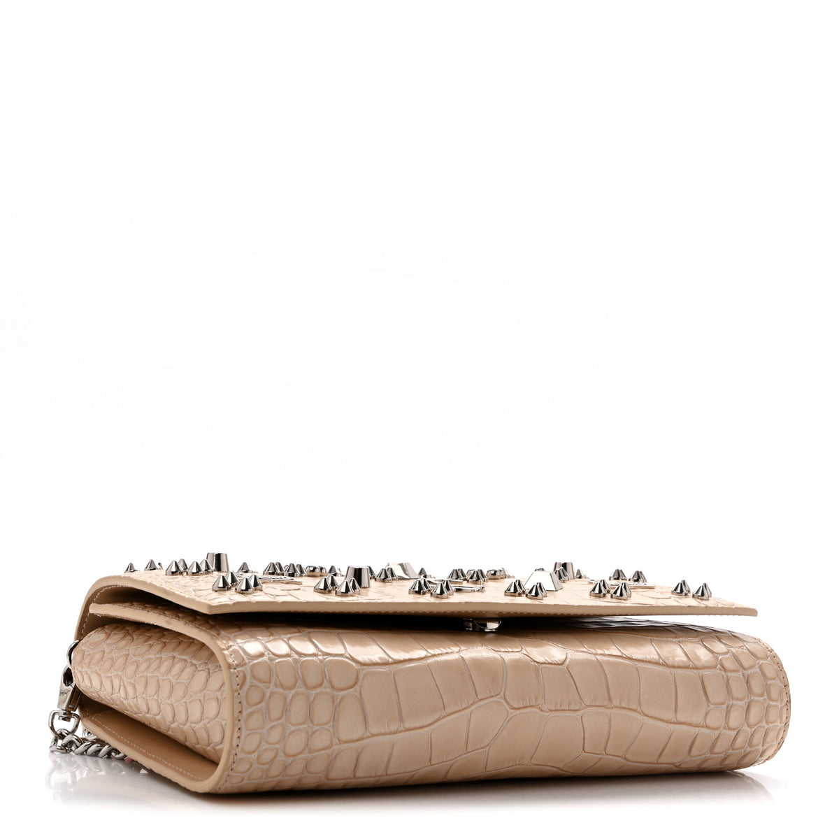 Christian Louboutin Calfskin Crocodile Embossed Spikes Loubinthesky Paloma Clutch Nougat 4 of 11