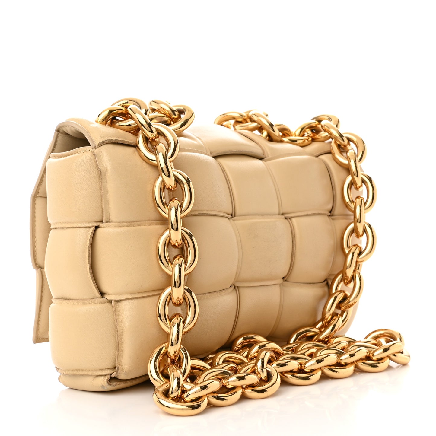 Lambskin Maxi Intreccio Padded Chain Cassette Crossbody Bag Porridge