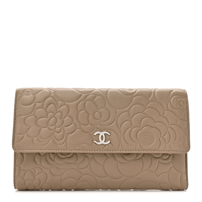 Chanel Lambskin Camellia Embossed Large Flap Wallet Gold 1 of 9