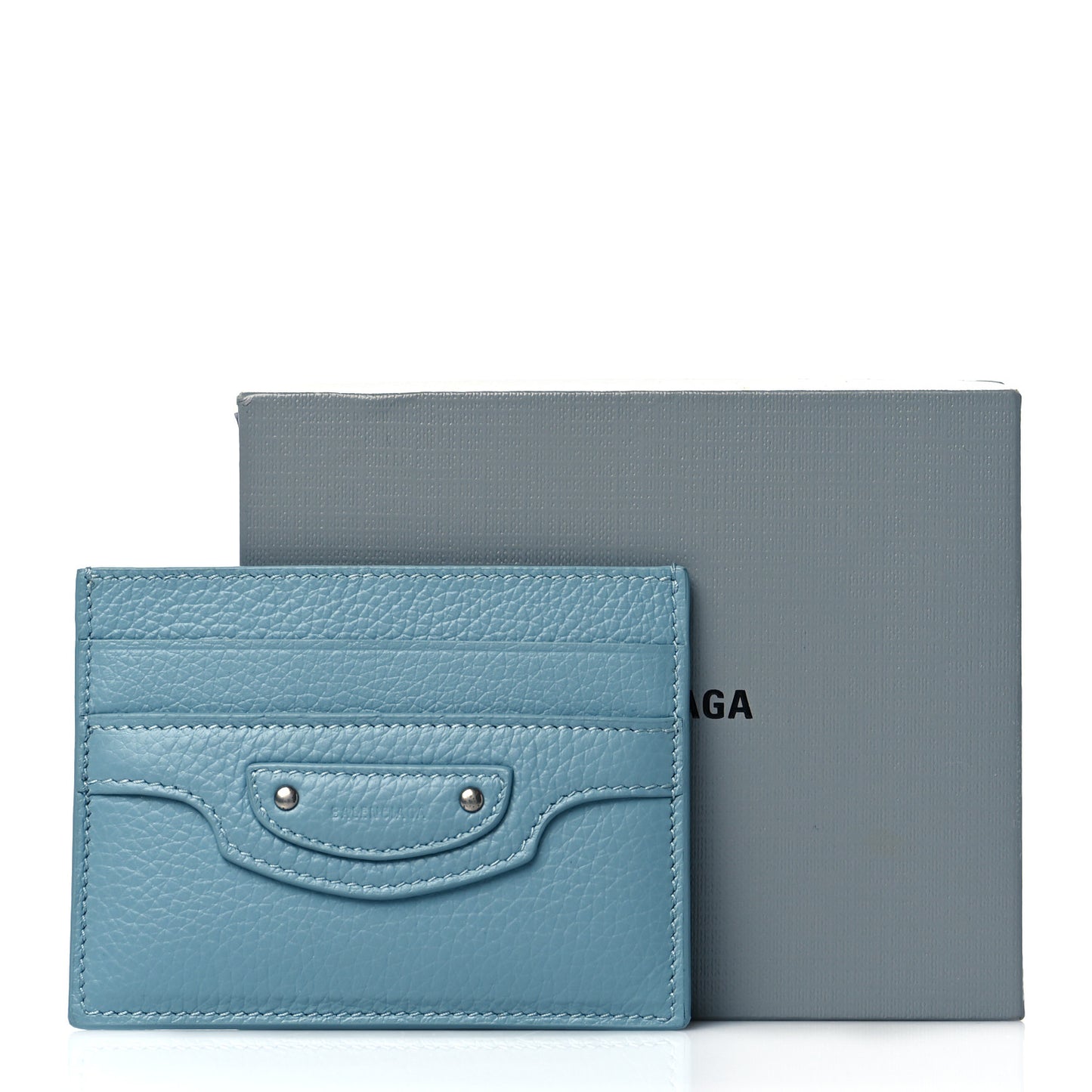 Grained Calfskin Neo Classic Silver Hardware City Card Holder Blue Grey