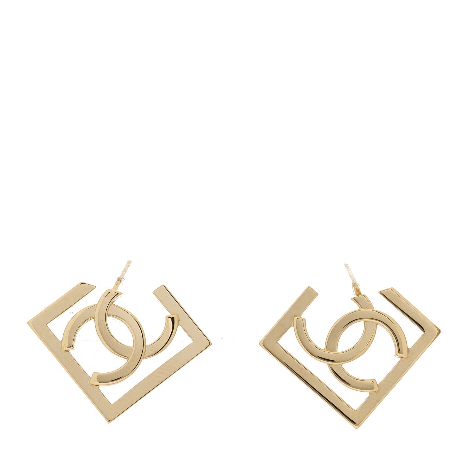 Chanel Metal Square Cutout CC Hoop Earrings Gold 1 of 4
