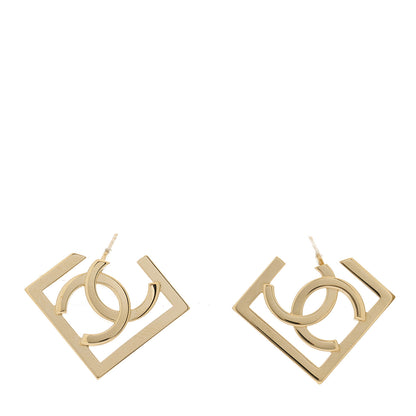 Chanel Metal Square Cutout CC Hoop Earrings Gold 1 of 4
