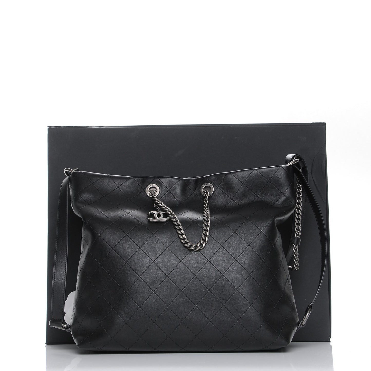 Calfskin Stitched Large Hobo Black