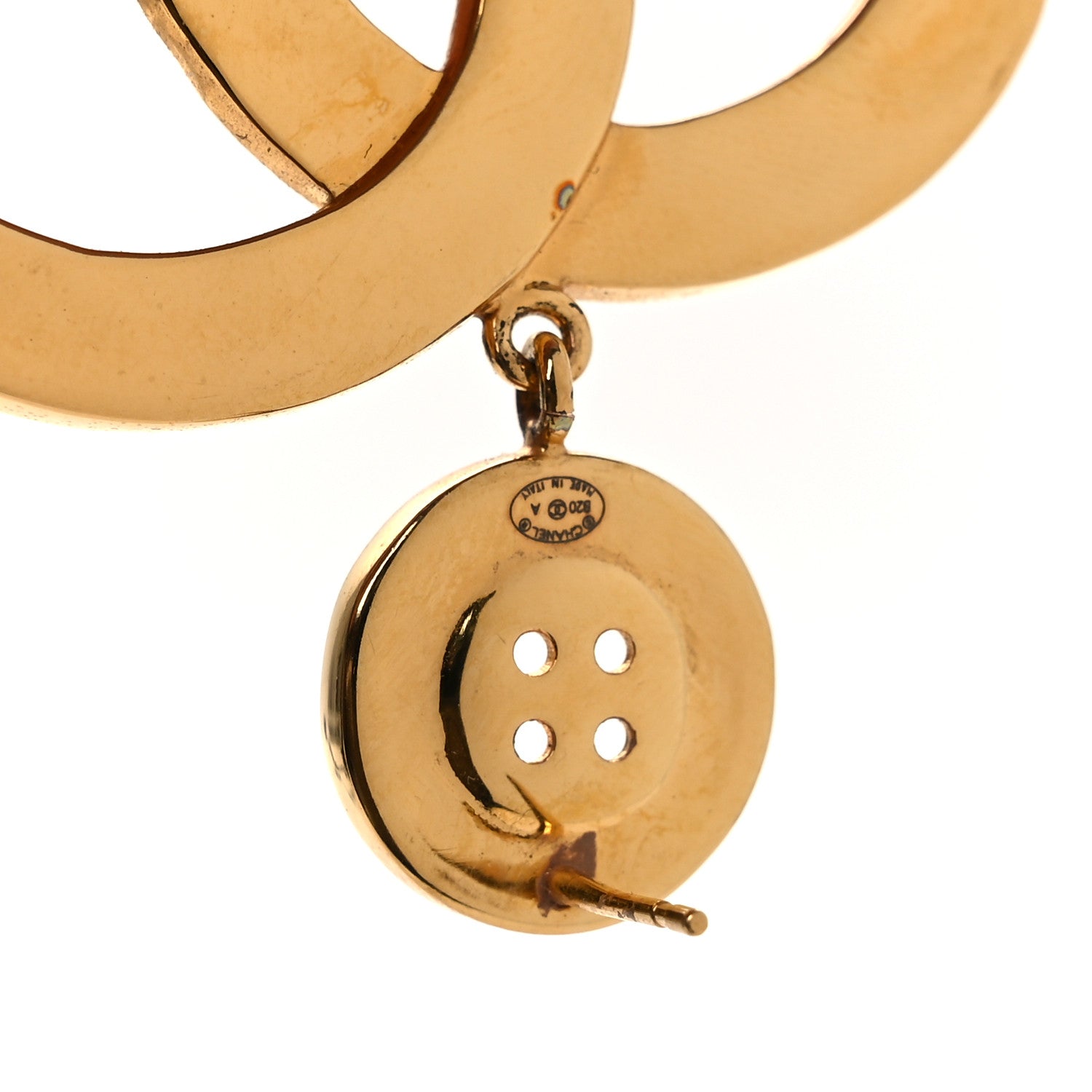 Chanel Metal Large Paris Button Earrings Gold 4 of 5