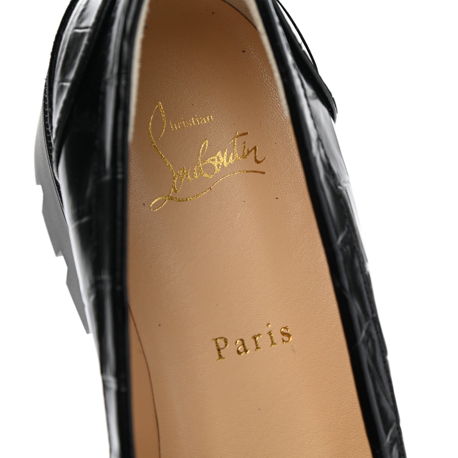Christian Louboutin Croc Calfskin Embossed Womens Lug Swing Loafers 39.5 Black 8 of 9