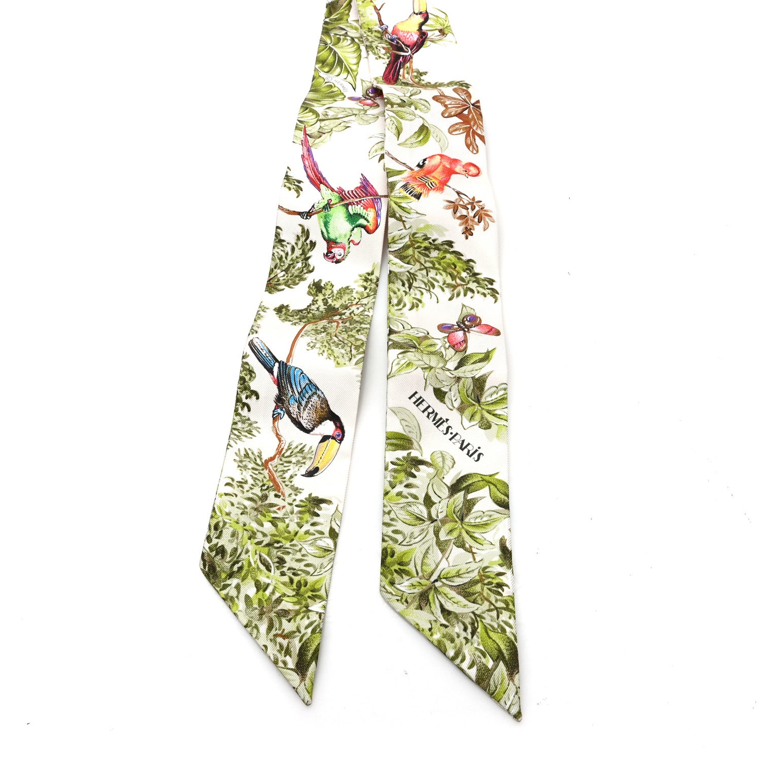 Hermes Silk Equateur Twilly Creme Vert Multicolore 2 of 3