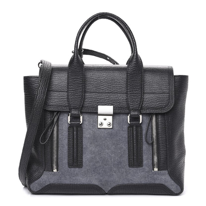 3.1 Phillip Lim 3.1 Textured Calfskin Denim Medium Pashli Satchel Black 1 of 8