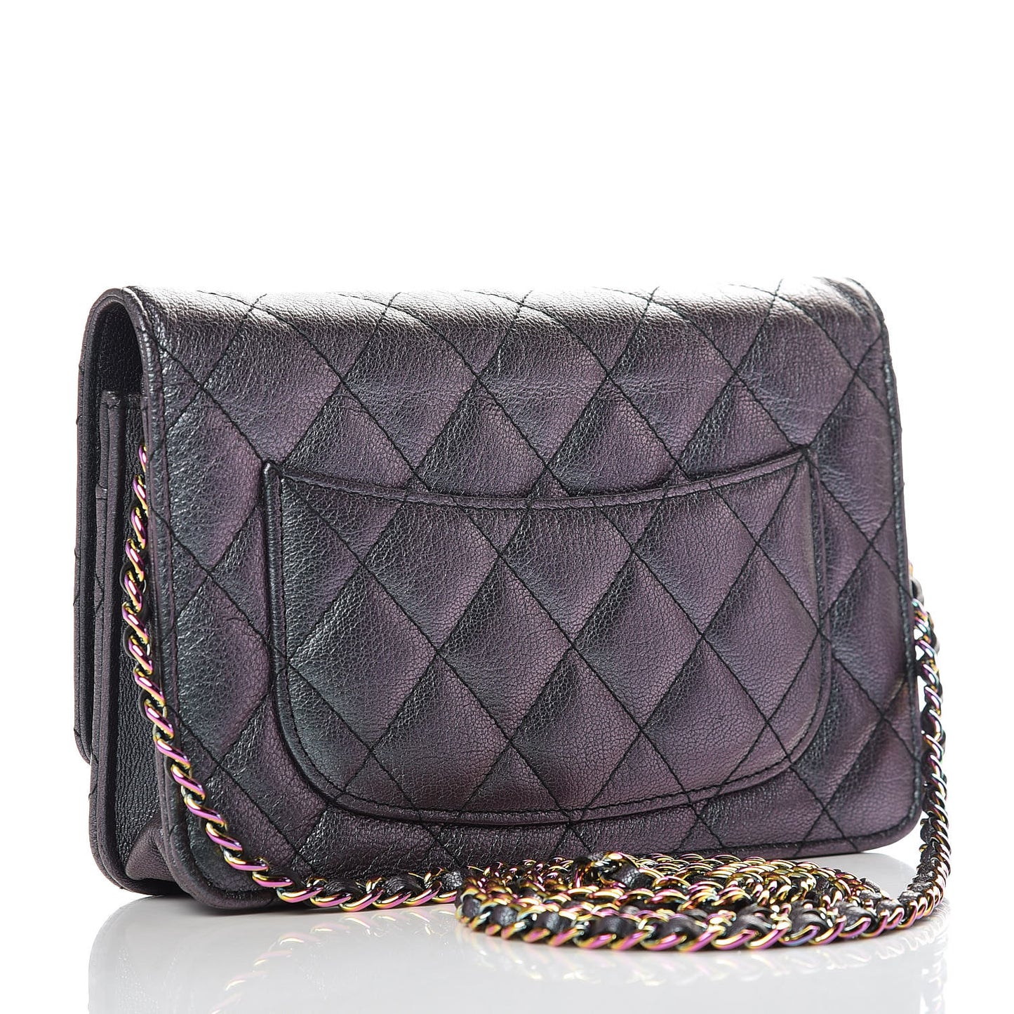 Iridescent Goatskin Quilted Wallet On Chain WOC Purple