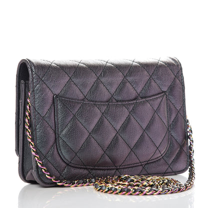Chanel Iridescent Goatskin Quilted Wallet On Chain WOC Purple 3 of 13
