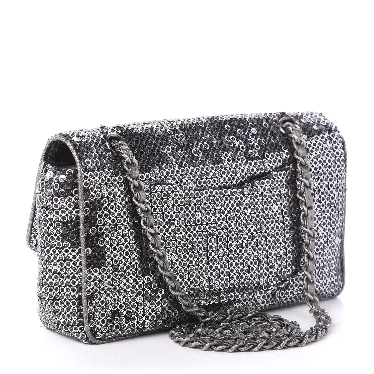Chanel Sequin Mesh Medium Single Flap Silver 3 of 14