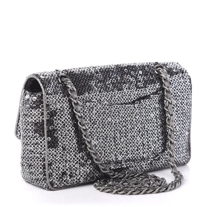 Chanel Sequin Mesh Medium Single Flap Silver 3 of 14