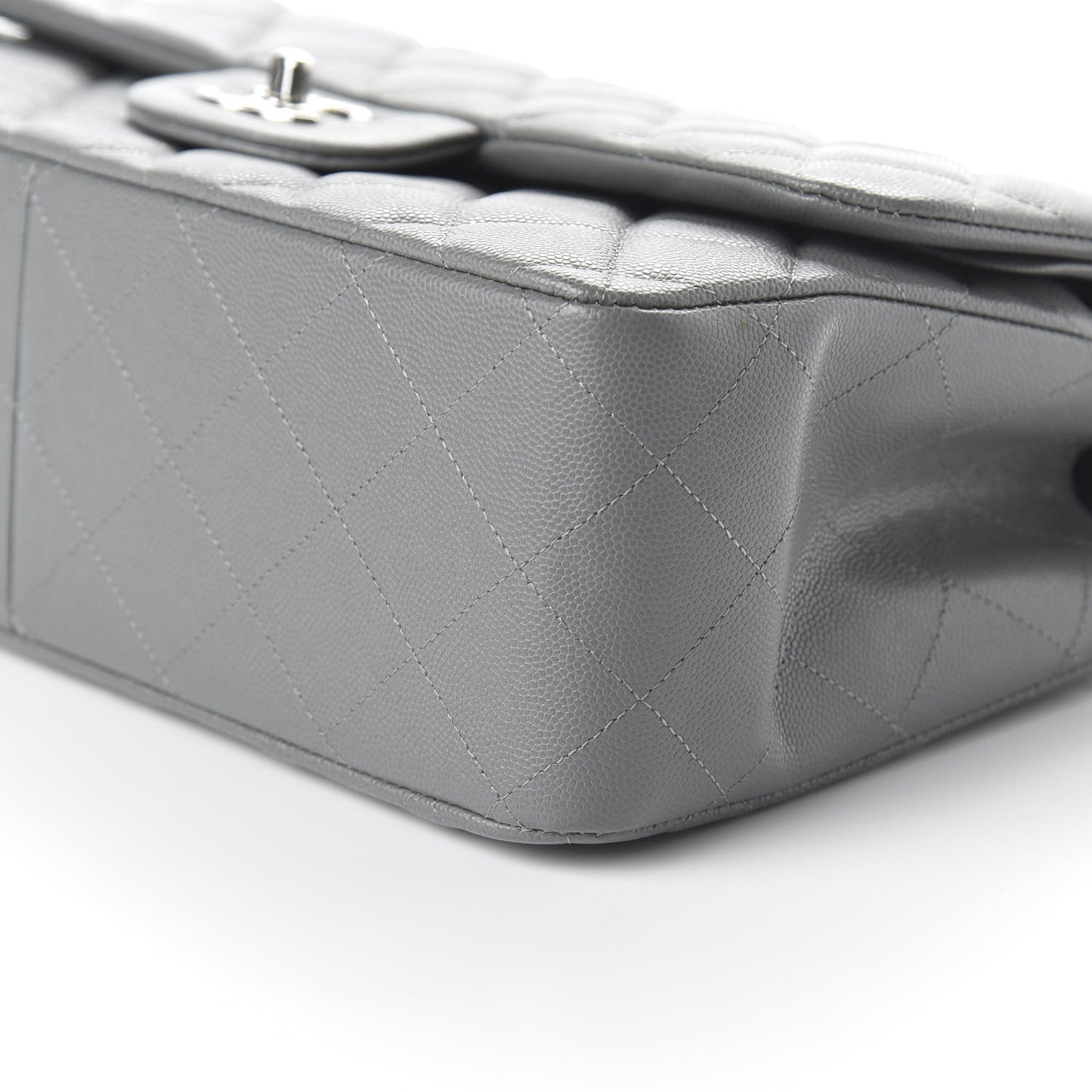 Caviar Quilted Jumbo Double Flap Dark Grey