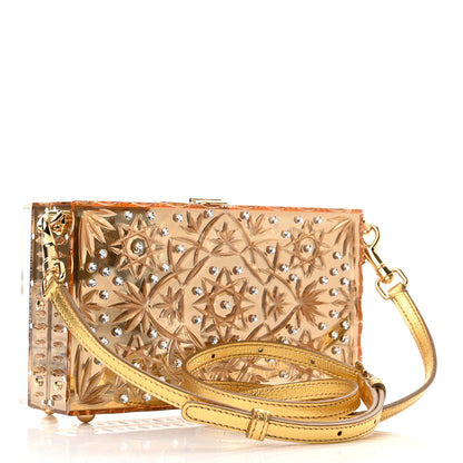 Dolce & Gabbana Metallic Plexiglass Crystal Embellished Shoulder Bag Gold 2 of 8
