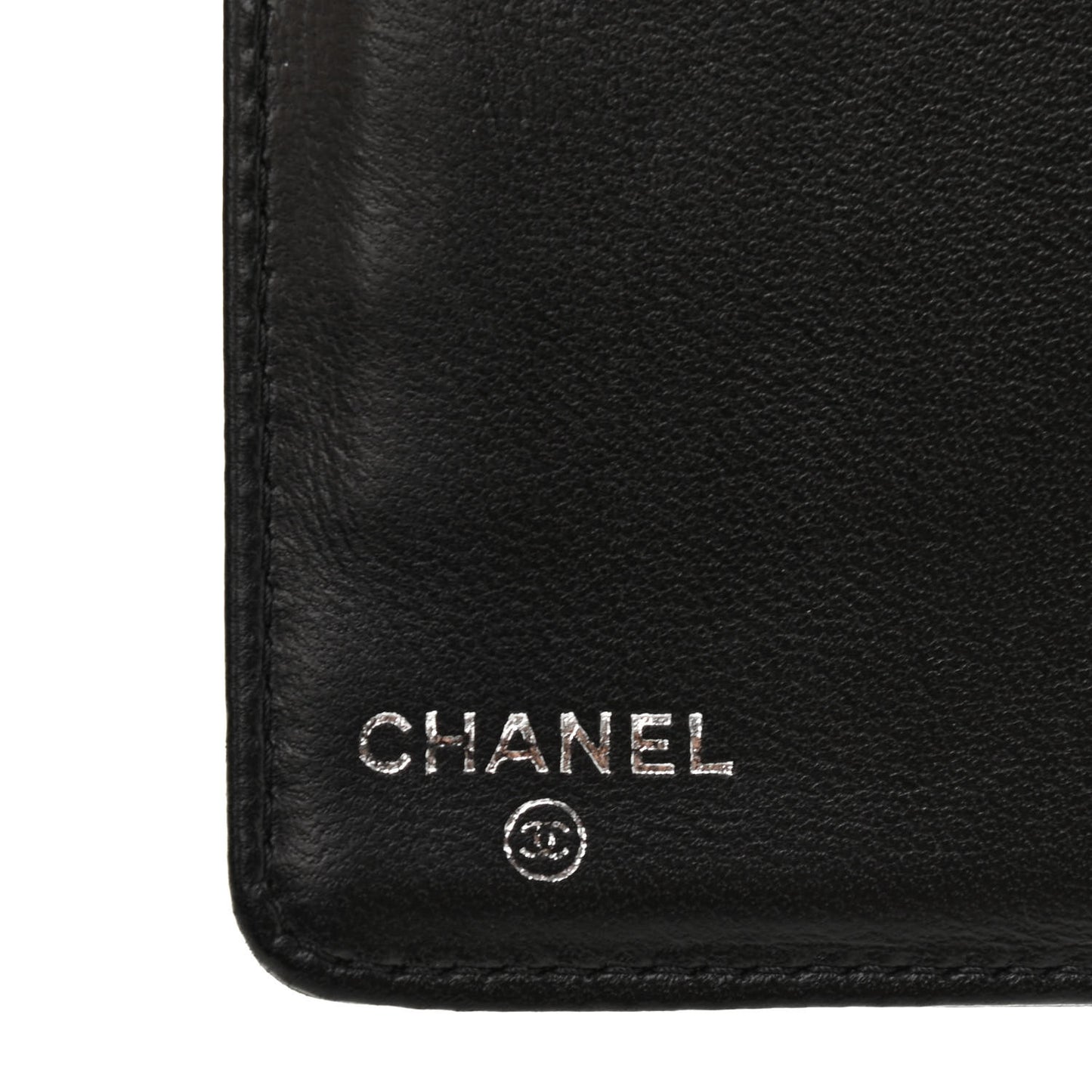 Lambskin Camellia Embossed Yen Wallet Black