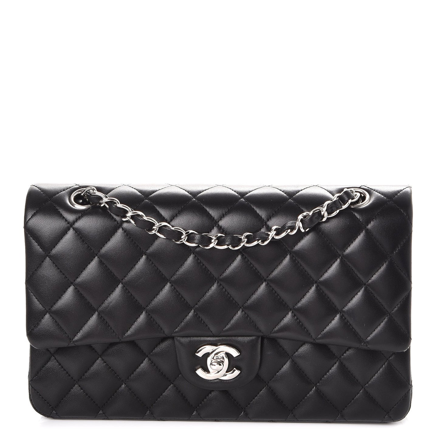 Lambskin Quilted Medium Double Flap Black