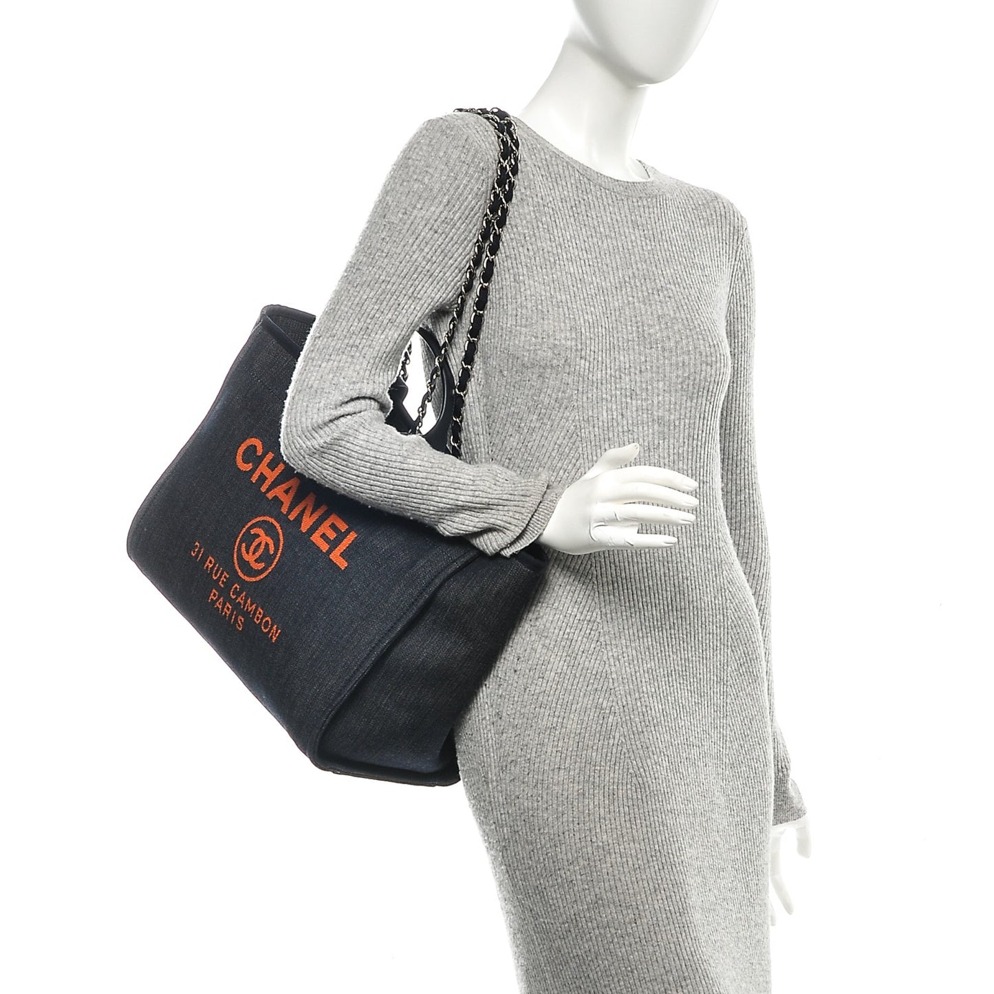 Denim Large Deauville Tote Blue Orange
