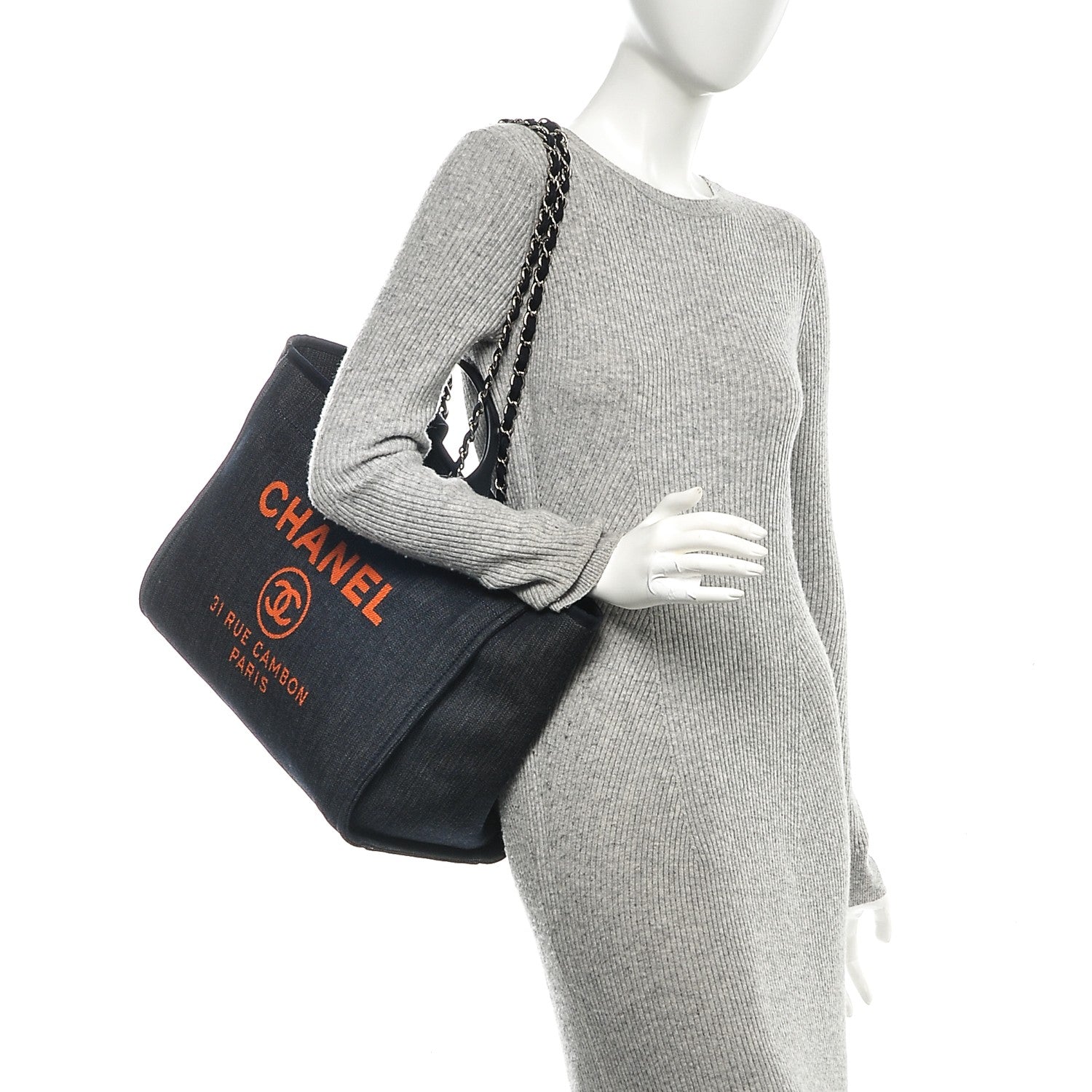 Chanel Denim Large Deauville Tote Blue Orange 2 of 7