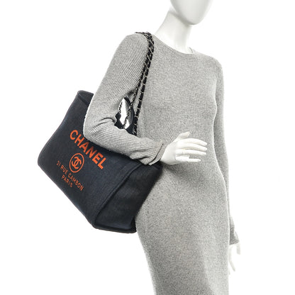 Chanel Denim Large Deauville Tote Blue Orange 2 of 7