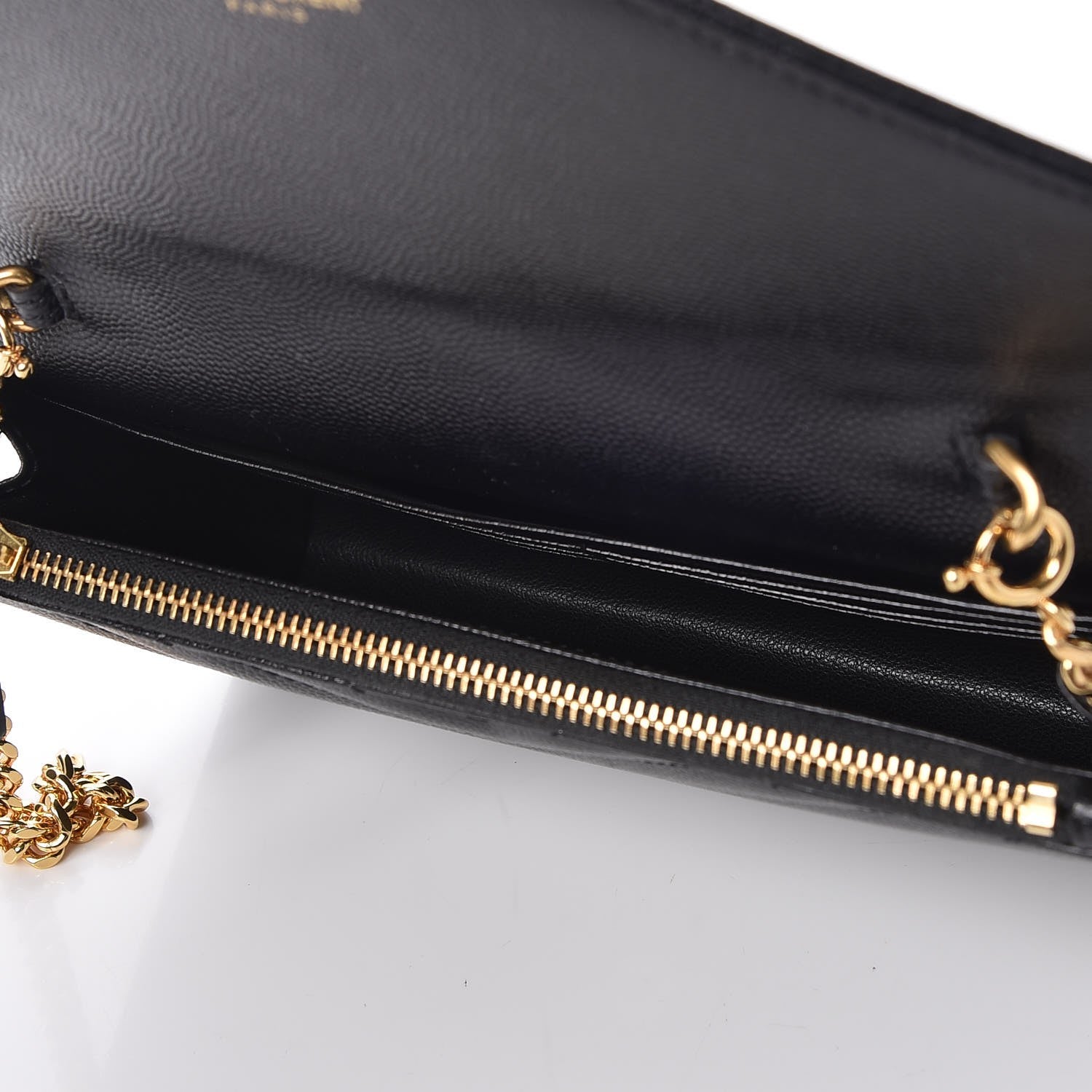 Saint Laurent Grain De Poudre Matelasse Chevron Monogram Envelope Chain Wallet Black 5 of 8