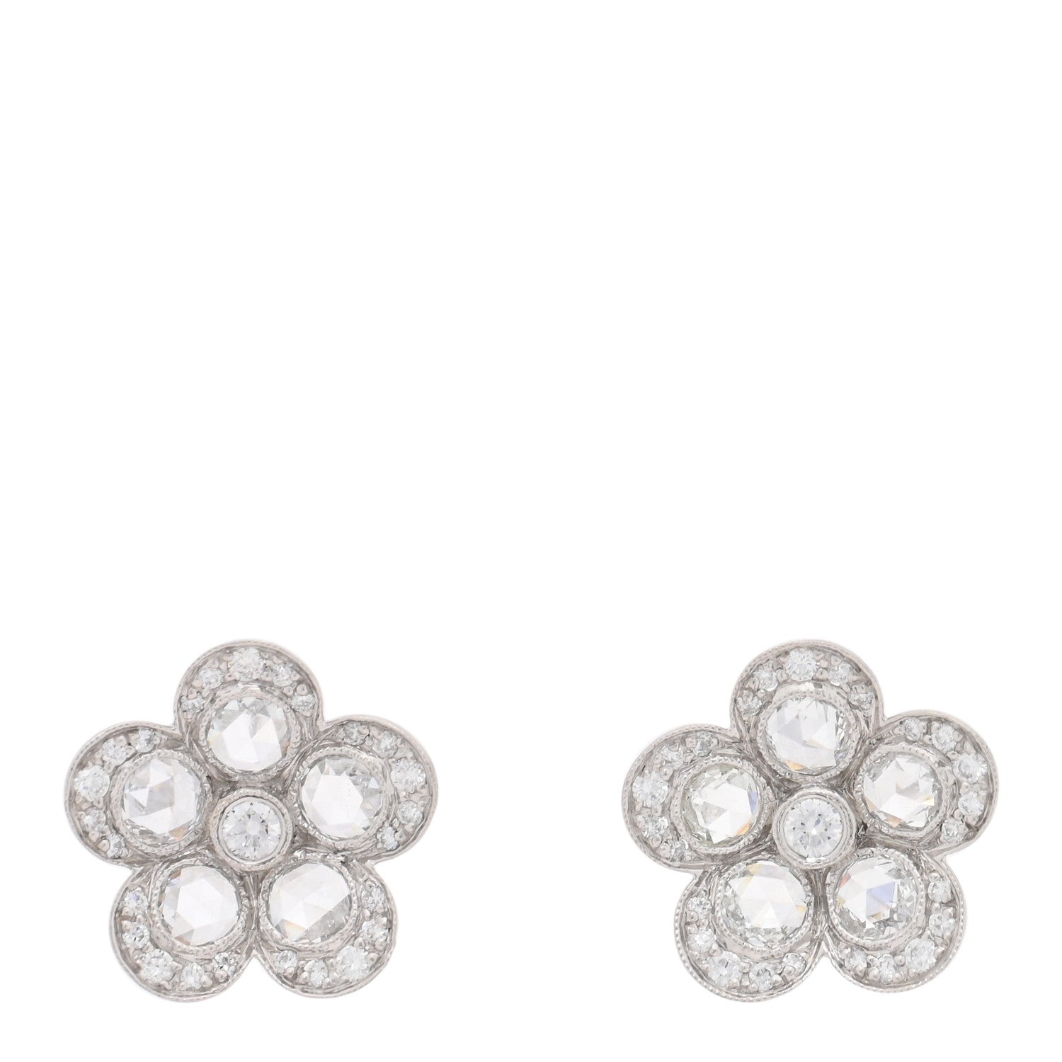 Tiffany Platinum Diamond Enchant Flower Stud Earrings 1 of 4