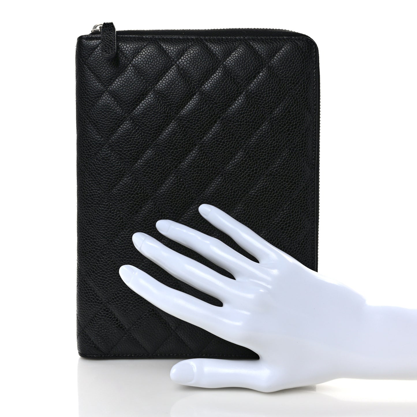 Caviar Quilted Zip Around Notebook Agenda Cover Black