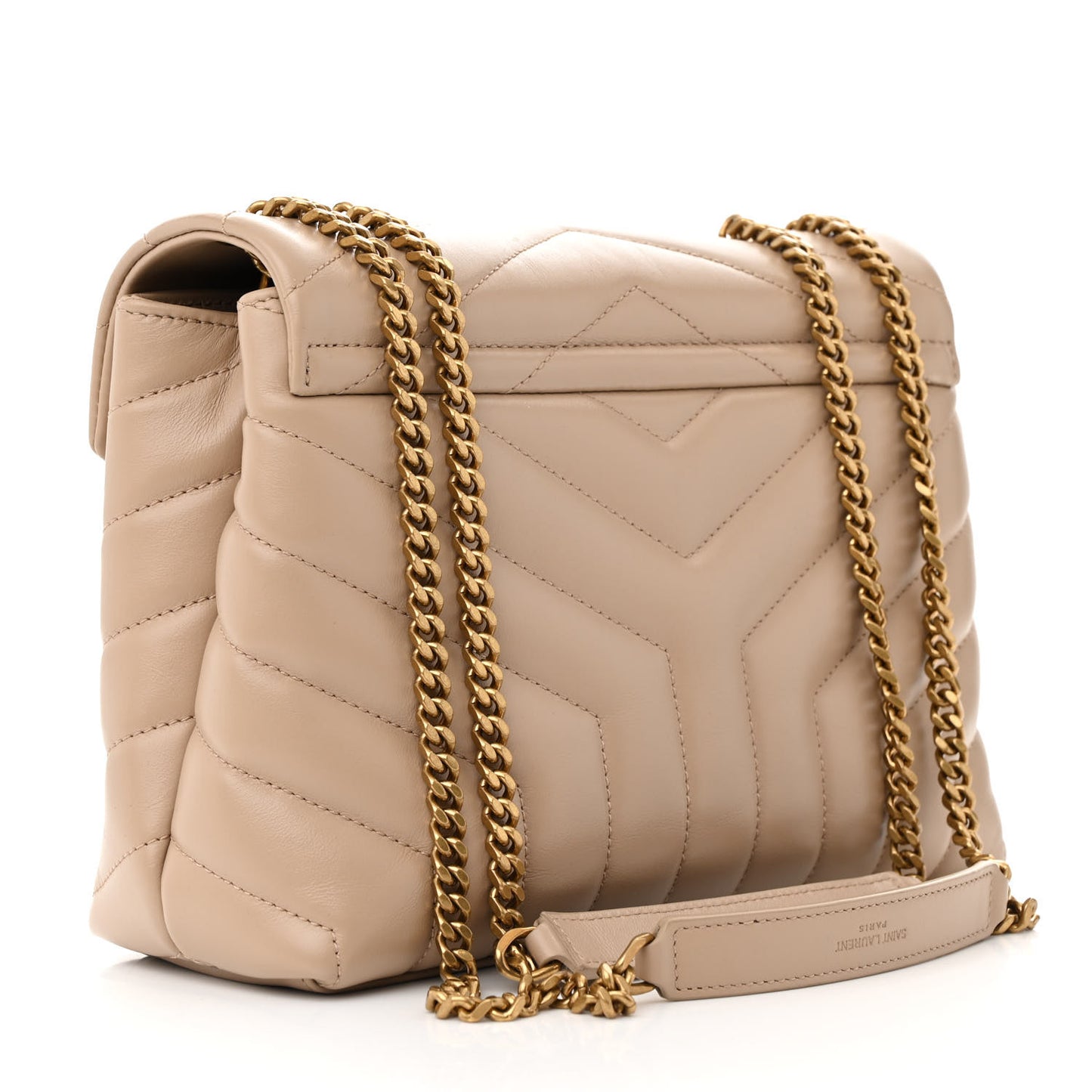 Calfskin Y Quilted Monogram Small Loulou Chain Satchel Dark Beige