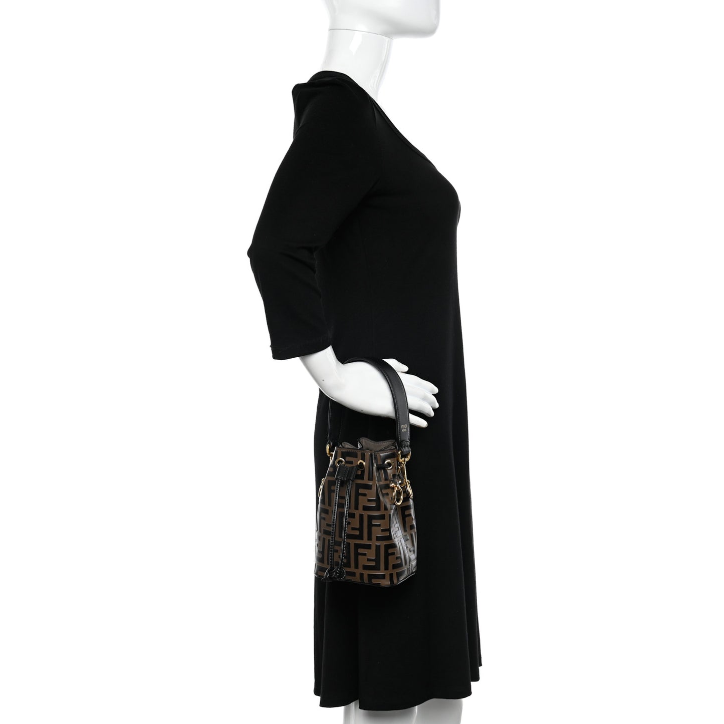 Vitello Liberty F is Fendi Bi-Color FF 1974 Embossed Mini Mon Tresor Bucket Bag Maya Black